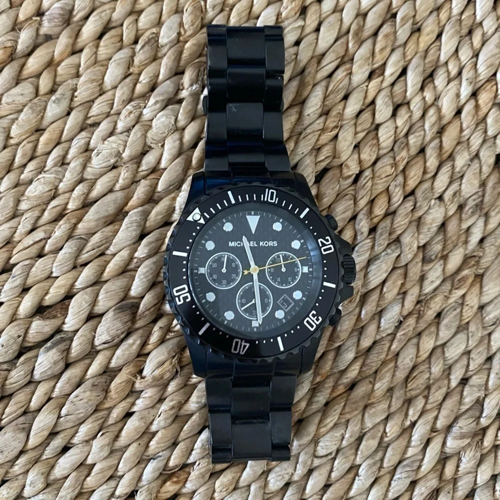 Unisex Black Michael Kors Stainless Steel 3 Dial Watch